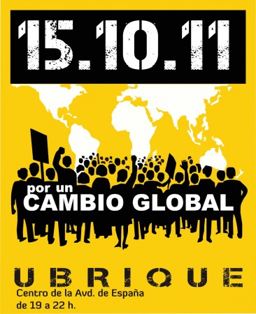 Cartel anunciador de la concentración del 15 de octubre de 2011 en la avenida de España.